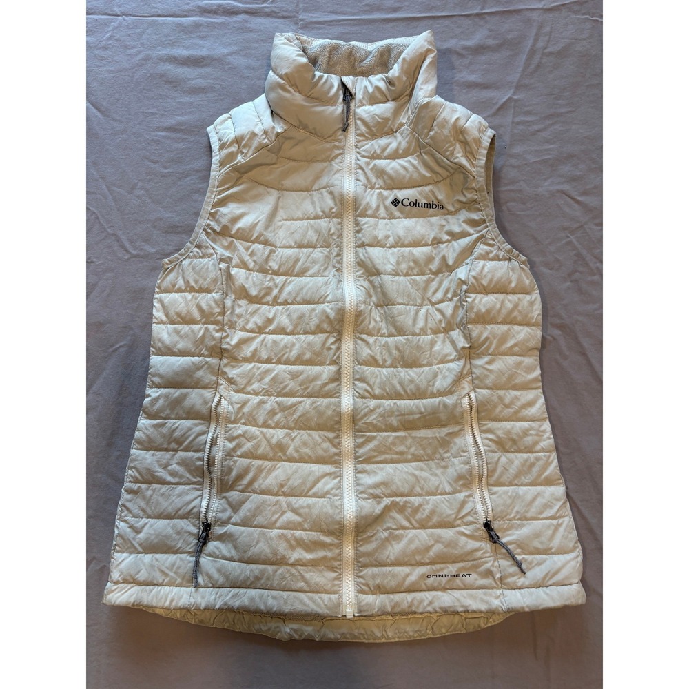 Columbia Omni-Heat Puffer Vest Womens Medium Cream Off-White Quilted Full Zip